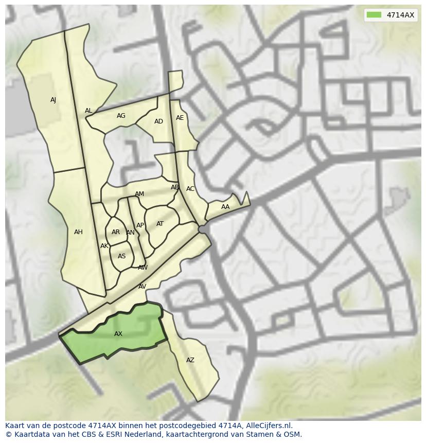 Afbeelding van het postcodegebied 4714 AX op de kaart.