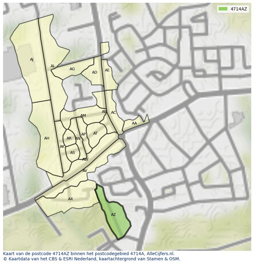 Afbeelding van het postcodegebied 4714 AZ op de kaart.
