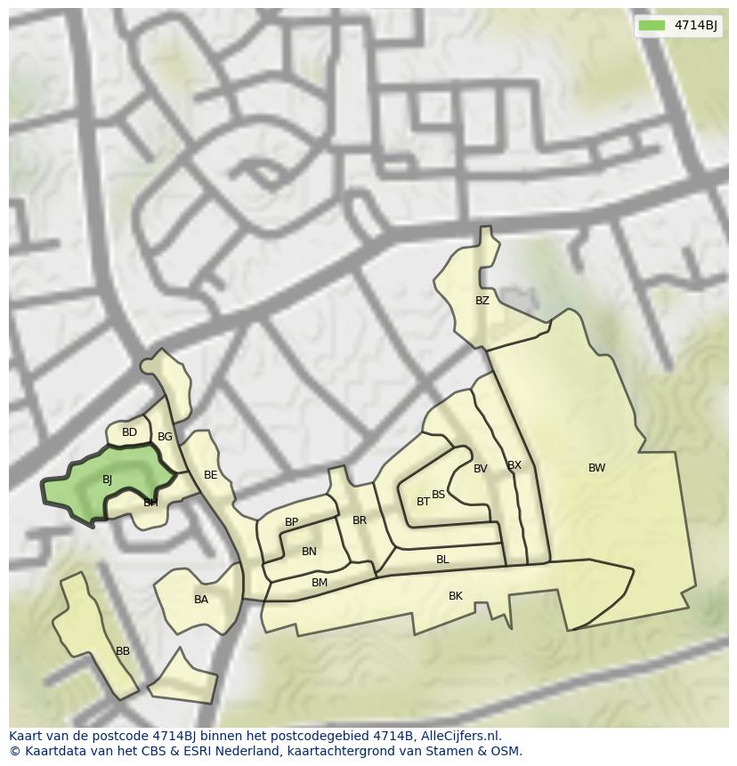 Afbeelding van het postcodegebied 4714 BJ op de kaart.