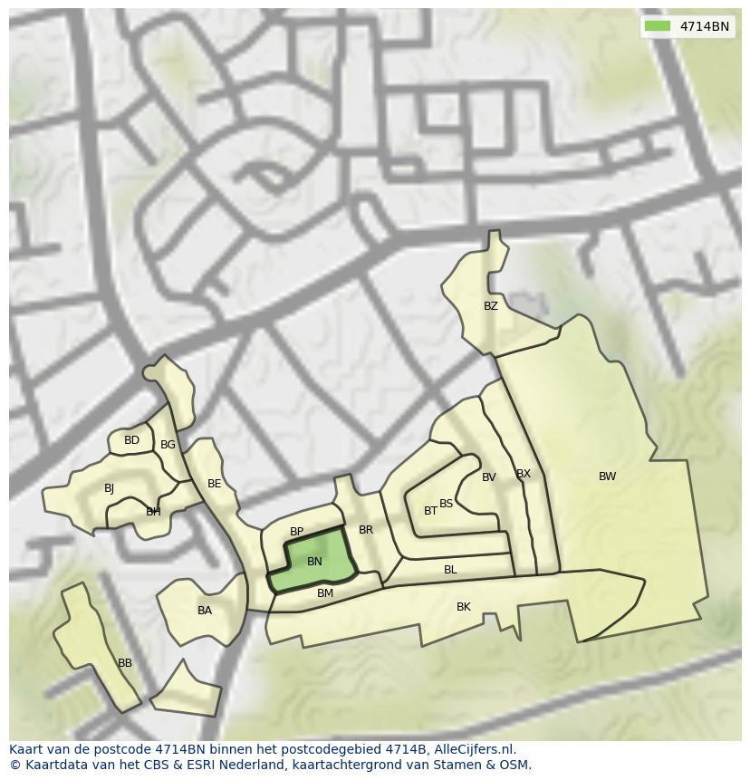 Afbeelding van het postcodegebied 4714 BN op de kaart.