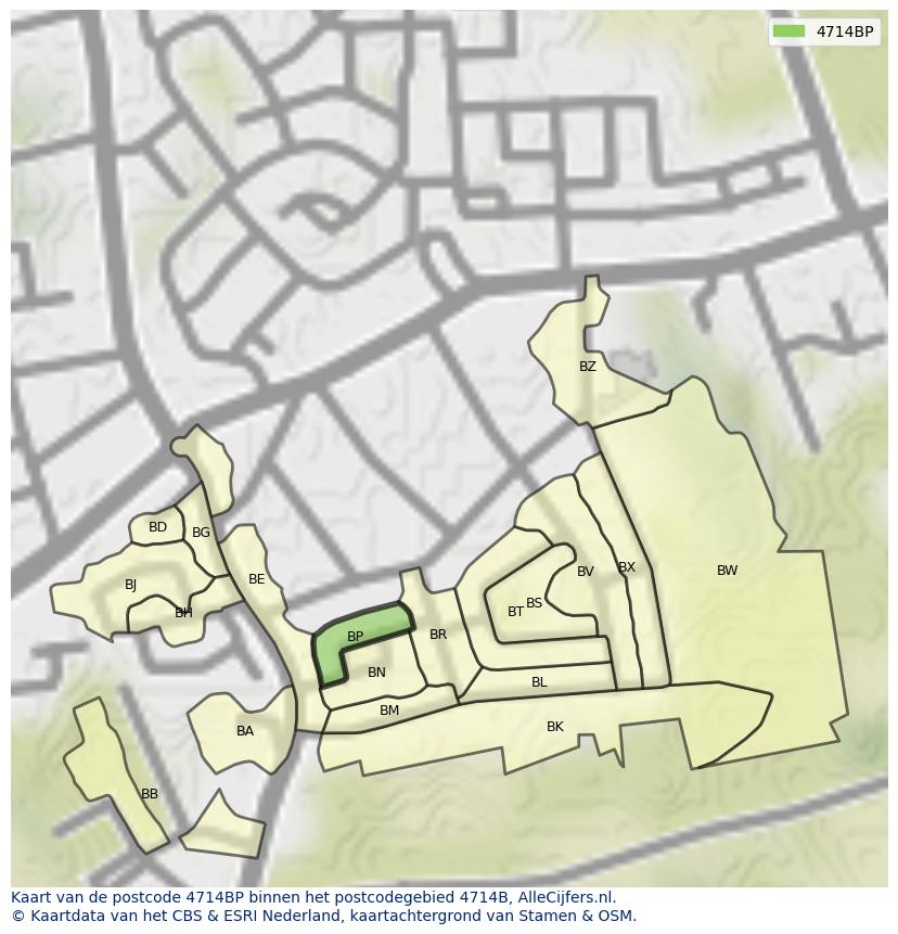 Afbeelding van het postcodegebied 4714 BP op de kaart.