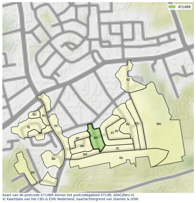 Afbeelding van het postcodegebied 4714 BR op de kaart.