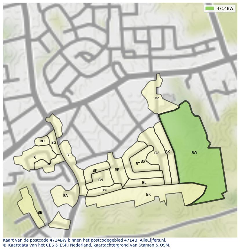 Afbeelding van het postcodegebied 4714 BW op de kaart.