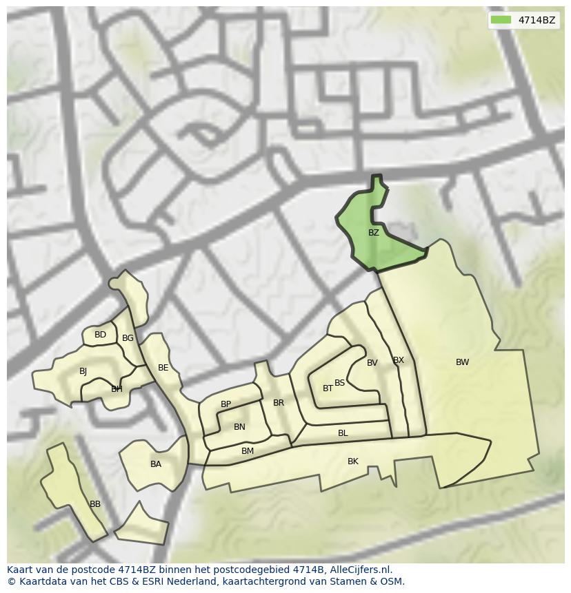 Afbeelding van het postcodegebied 4714 BZ op de kaart.