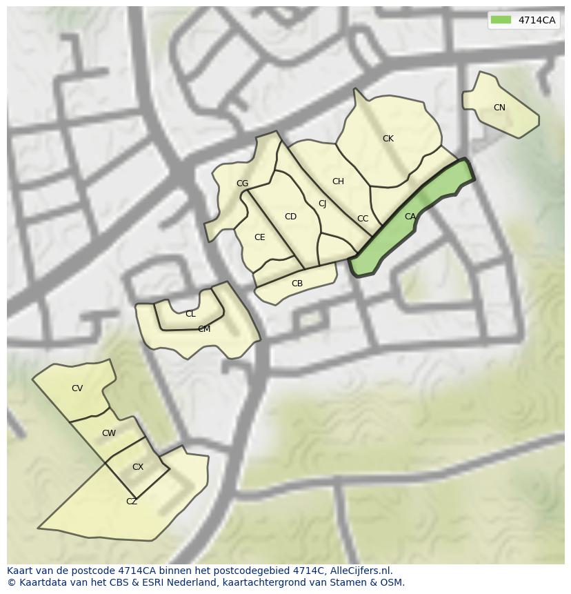 Afbeelding van het postcodegebied 4714 CA op de kaart.