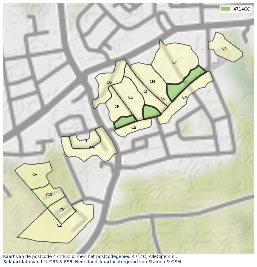Afbeelding van het postcodegebied 4714 CC op de kaart.