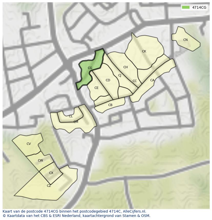 Afbeelding van het postcodegebied 4714 CG op de kaart.