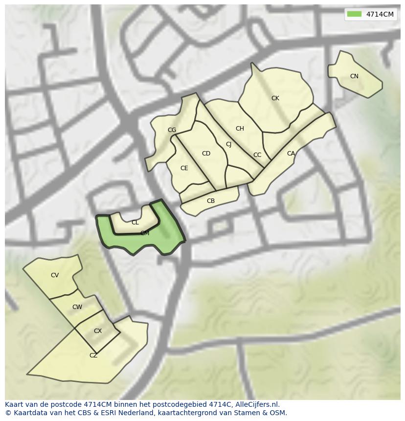 Afbeelding van het postcodegebied 4714 CM op de kaart.