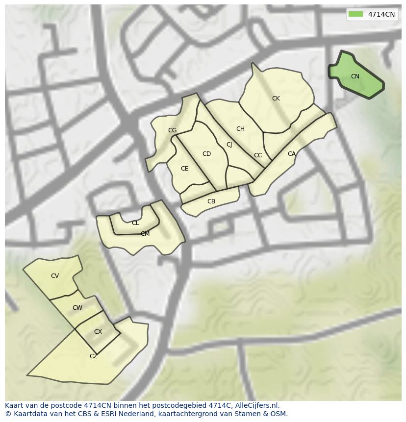 Afbeelding van het postcodegebied 4714 CN op de kaart.
