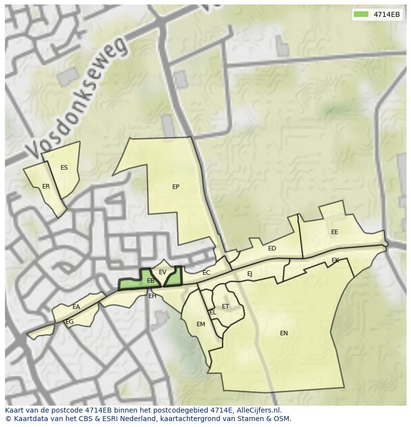 Afbeelding van het postcodegebied 4714 EB op de kaart.