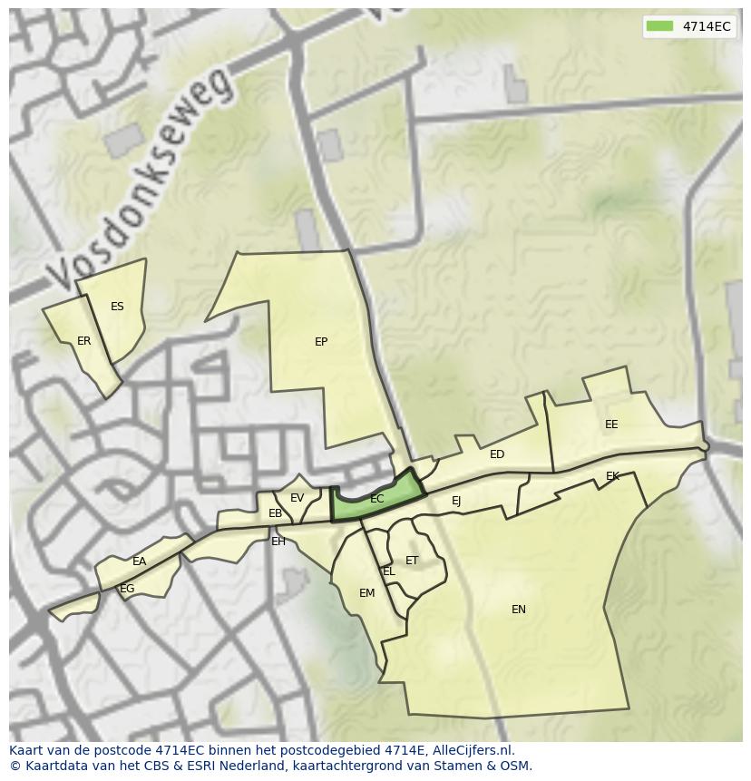 Afbeelding van het postcodegebied 4714 EC op de kaart.