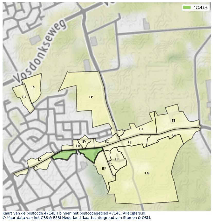 Afbeelding van het postcodegebied 4714 EH op de kaart.