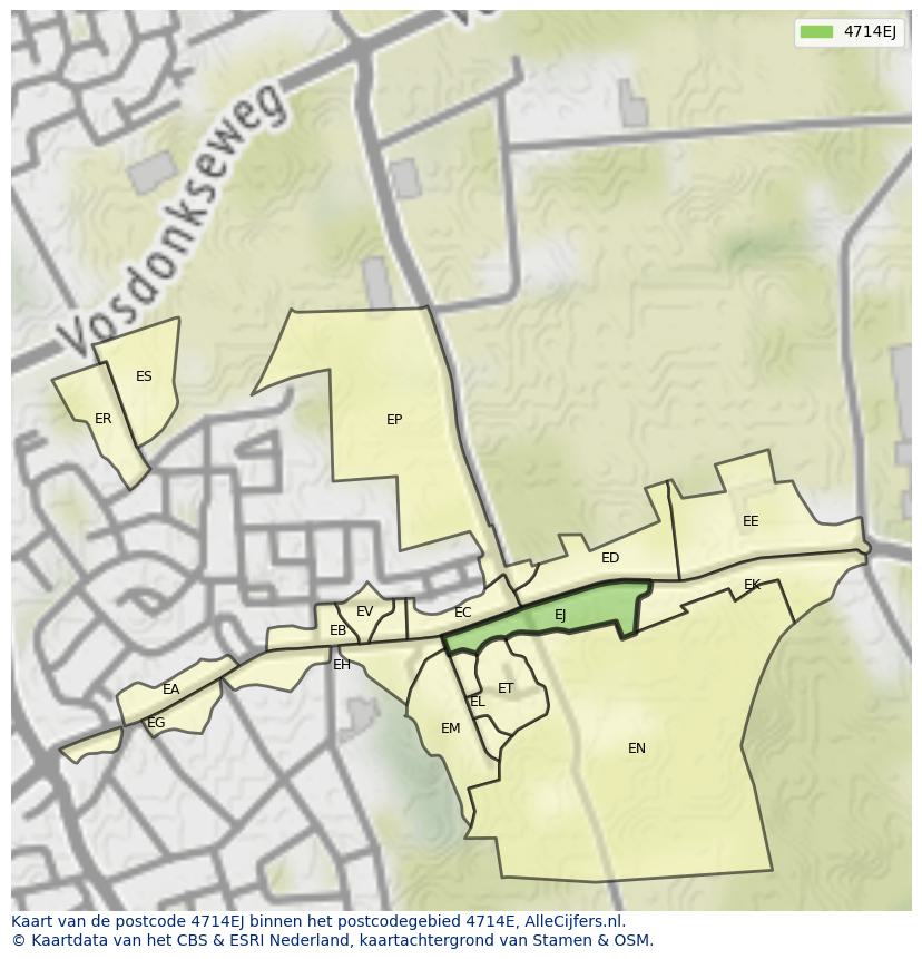 Afbeelding van het postcodegebied 4714 EJ op de kaart.
