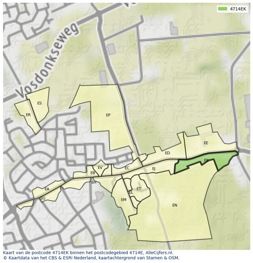 Afbeelding van het postcodegebied 4714 EK op de kaart.