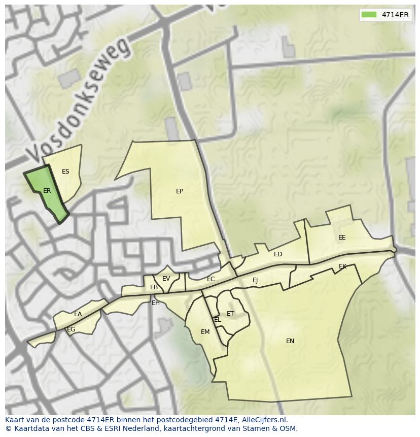 Afbeelding van het postcodegebied 4714 ER op de kaart.