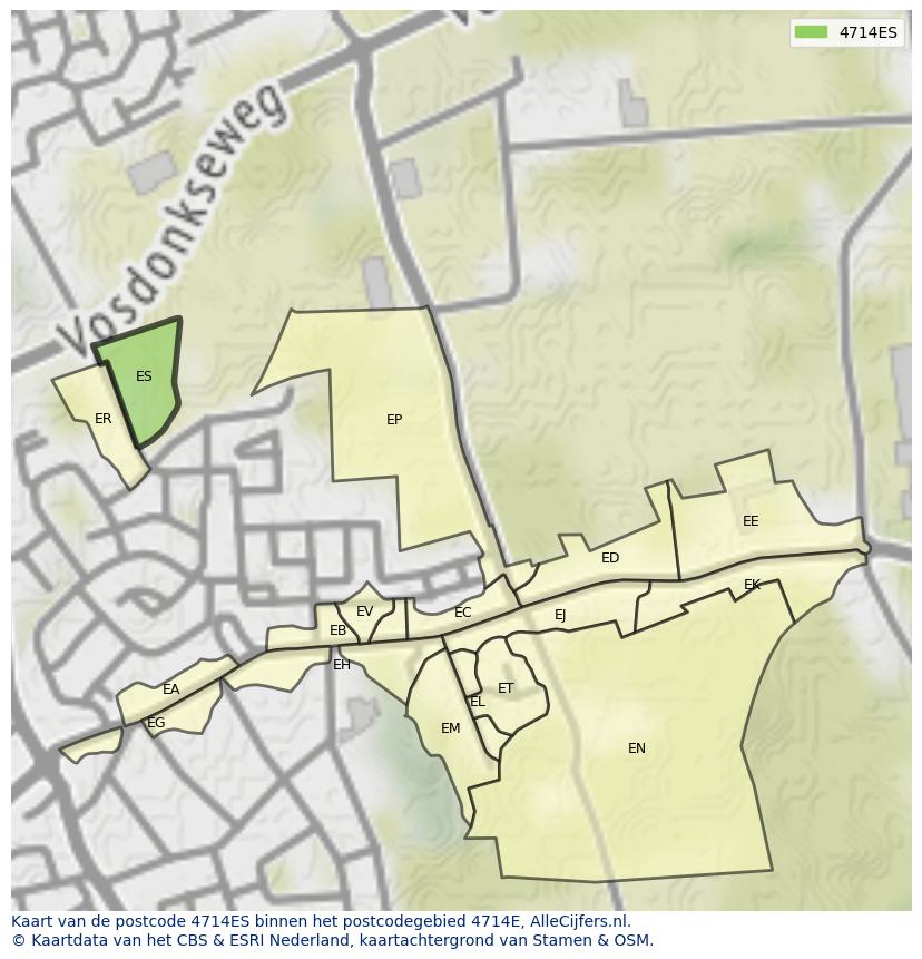 Afbeelding van het postcodegebied 4714 ES op de kaart.