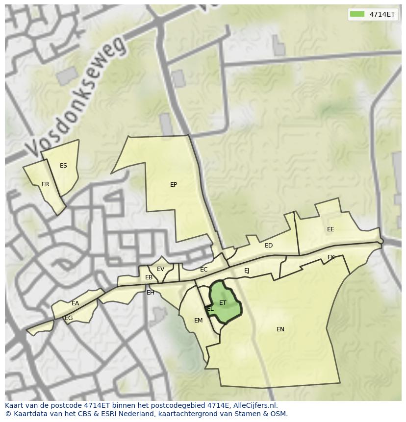 Afbeelding van het postcodegebied 4714 ET op de kaart.