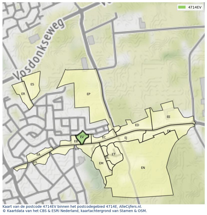 Afbeelding van het postcodegebied 4714 EV op de kaart.