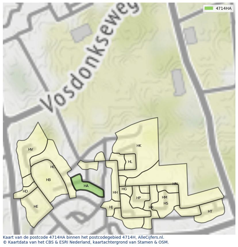 Afbeelding van het postcodegebied 4714 HA op de kaart.