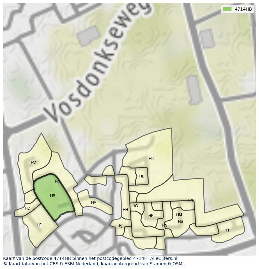 Afbeelding van het postcodegebied 4714 HB op de kaart.