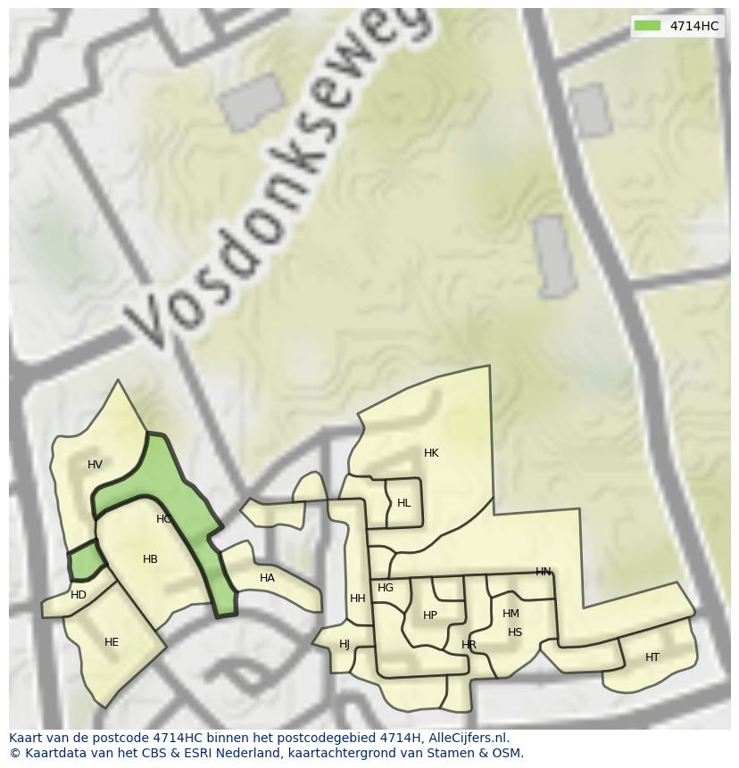 Afbeelding van het postcodegebied 4714 HC op de kaart.