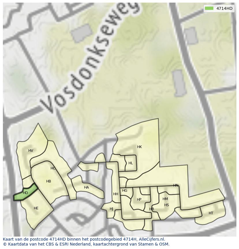 Afbeelding van het postcodegebied 4714 HD op de kaart.