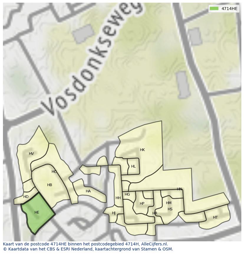 Afbeelding van het postcodegebied 4714 HE op de kaart.