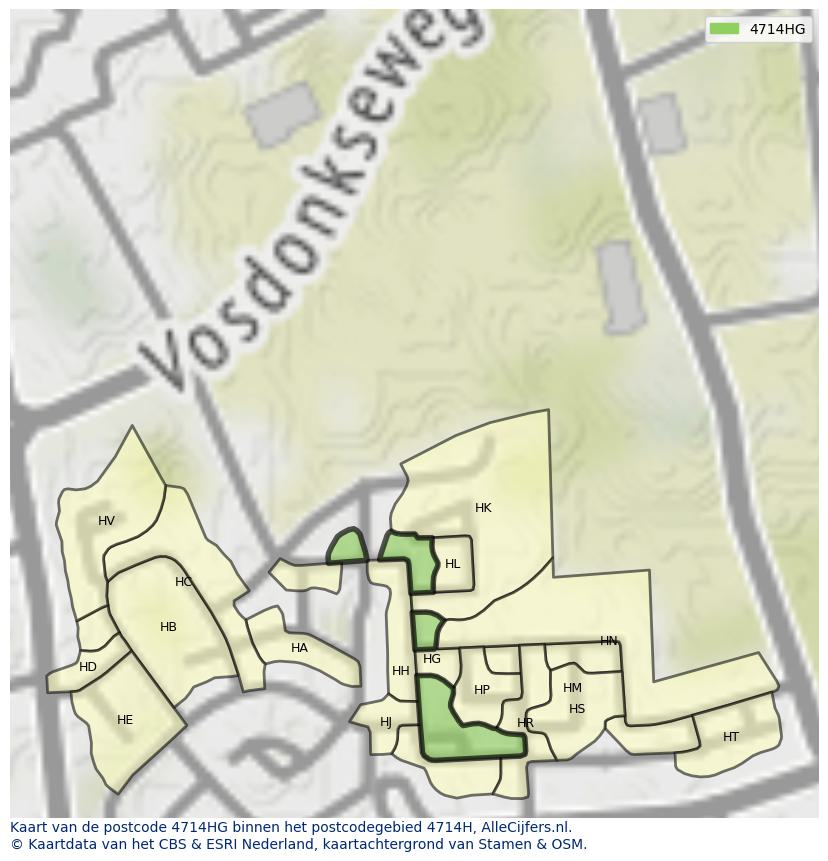 Afbeelding van het postcodegebied 4714 HG op de kaart.