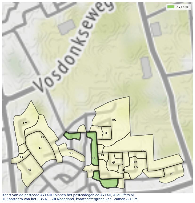 Afbeelding van het postcodegebied 4714 HH op de kaart.