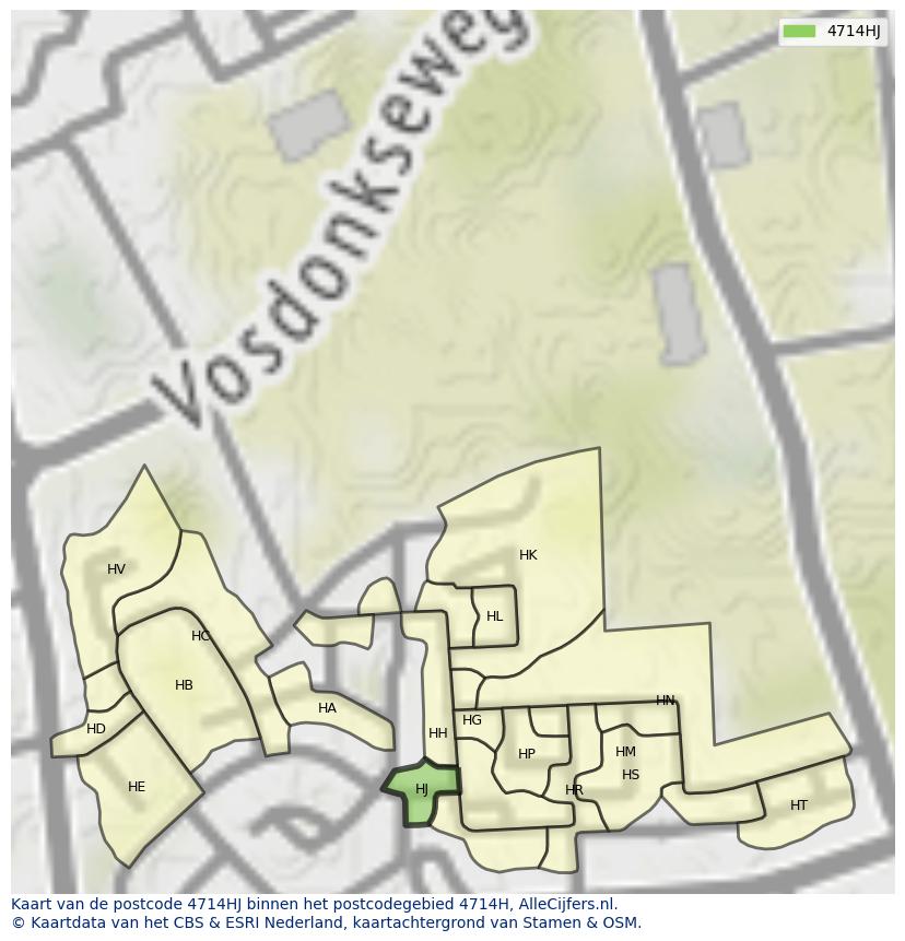Afbeelding van het postcodegebied 4714 HJ op de kaart.