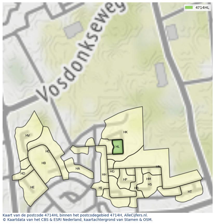 Afbeelding van het postcodegebied 4714 HL op de kaart.