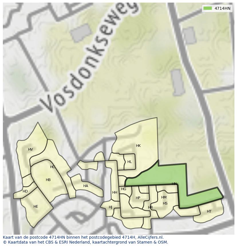 Afbeelding van het postcodegebied 4714 HN op de kaart.
