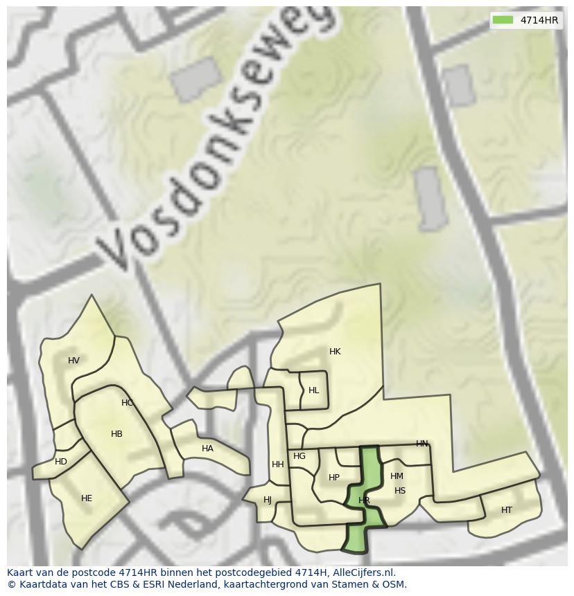 Afbeelding van het postcodegebied 4714 HR op de kaart.