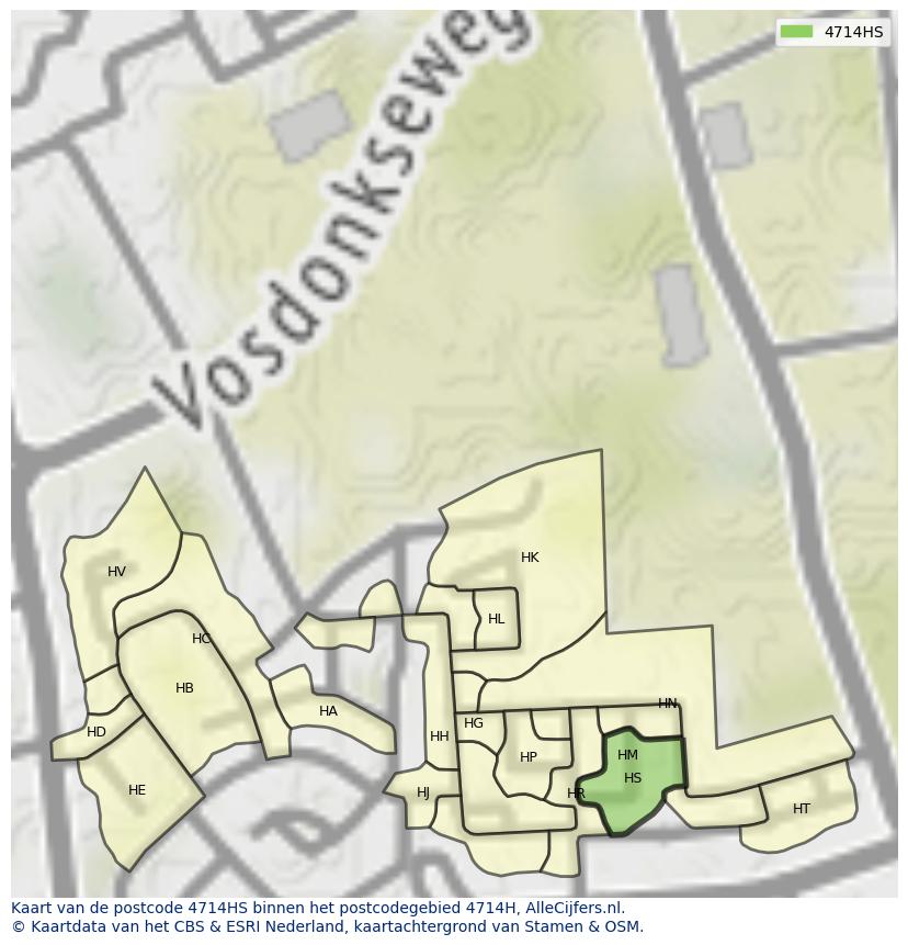 Afbeelding van het postcodegebied 4714 HS op de kaart.