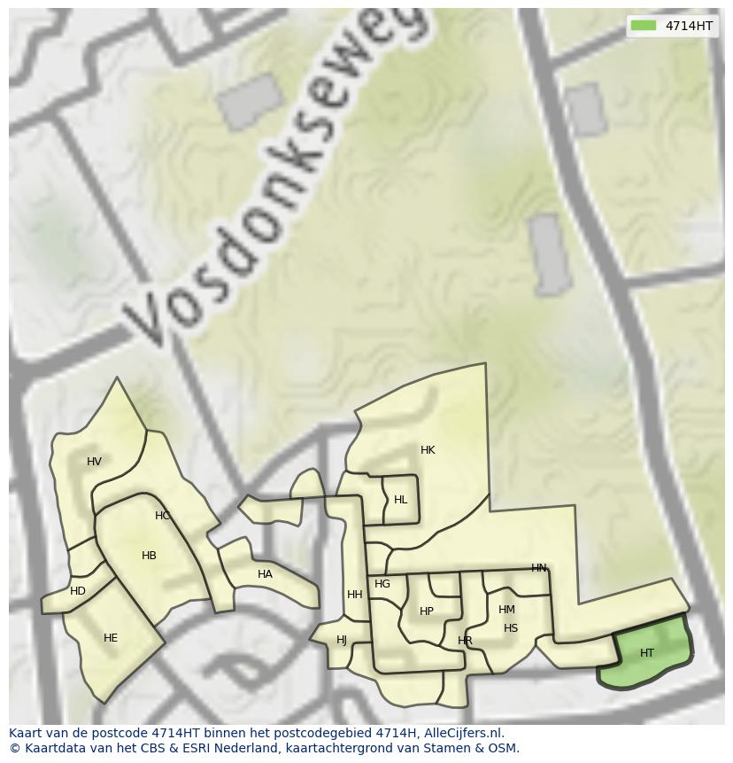 Afbeelding van het postcodegebied 4714 HT op de kaart.