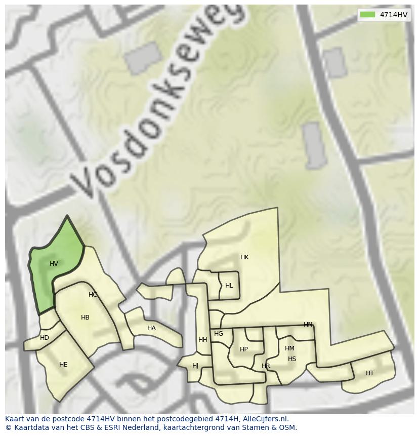 Afbeelding van het postcodegebied 4714 HV op de kaart.