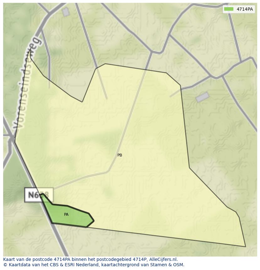 Afbeelding van het postcodegebied 4714 PA op de kaart.