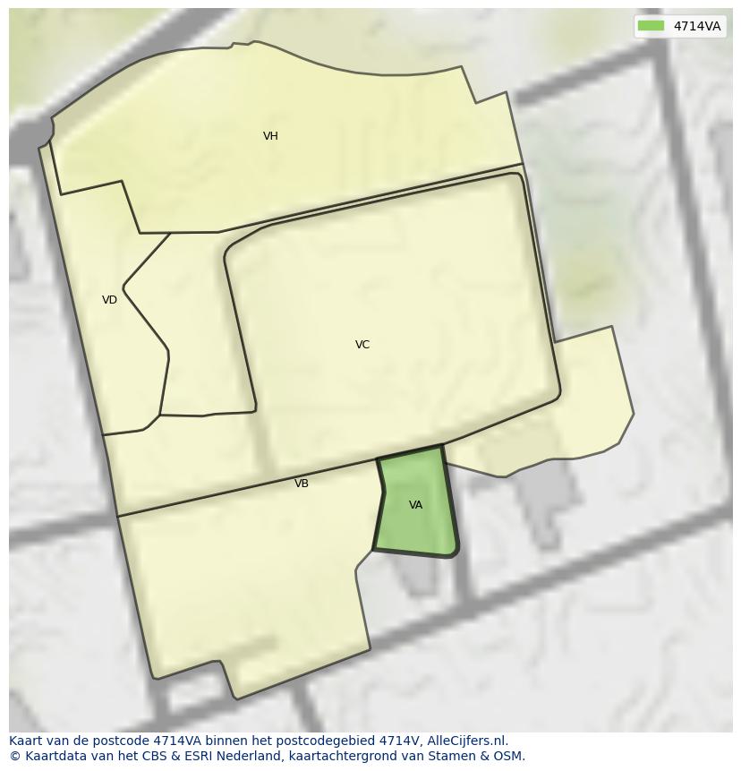 Afbeelding van het postcodegebied 4714 VA op de kaart.
