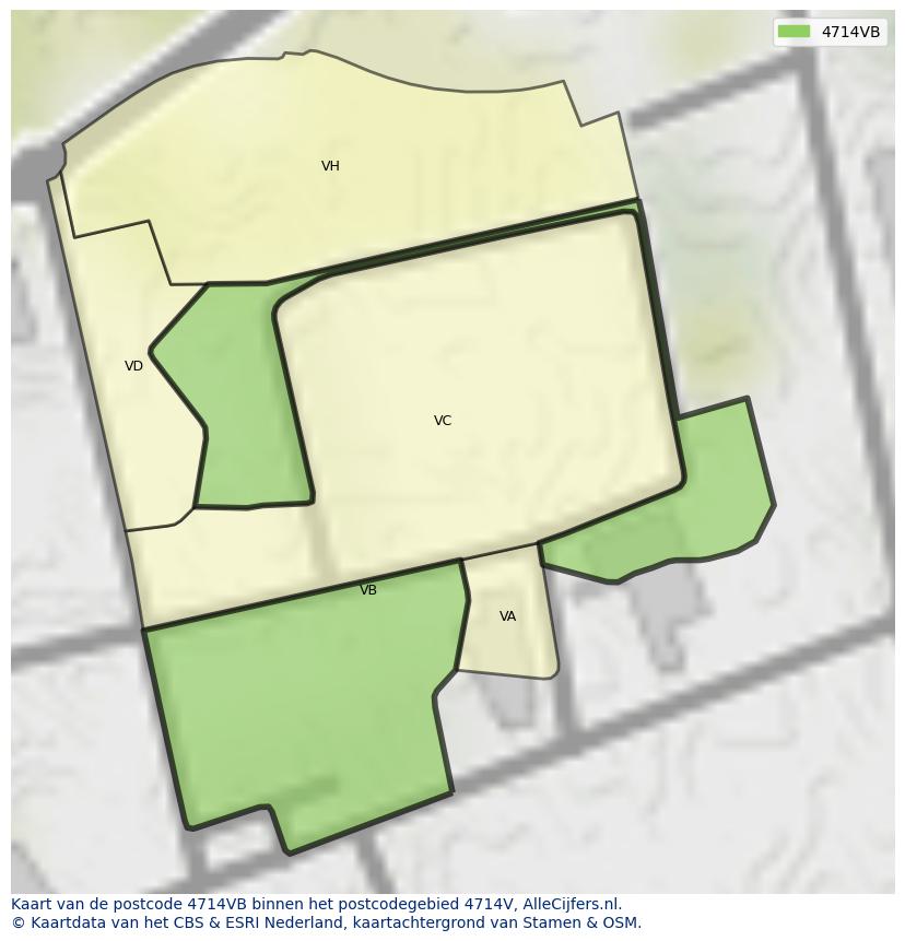 Afbeelding van het postcodegebied 4714 VB op de kaart.
