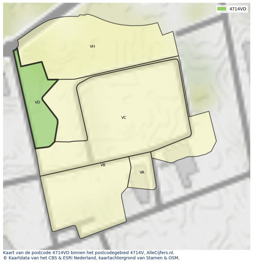 Afbeelding van het postcodegebied 4714 VD op de kaart.