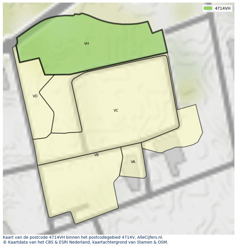 Afbeelding van het postcodegebied 4714 VH op de kaart.