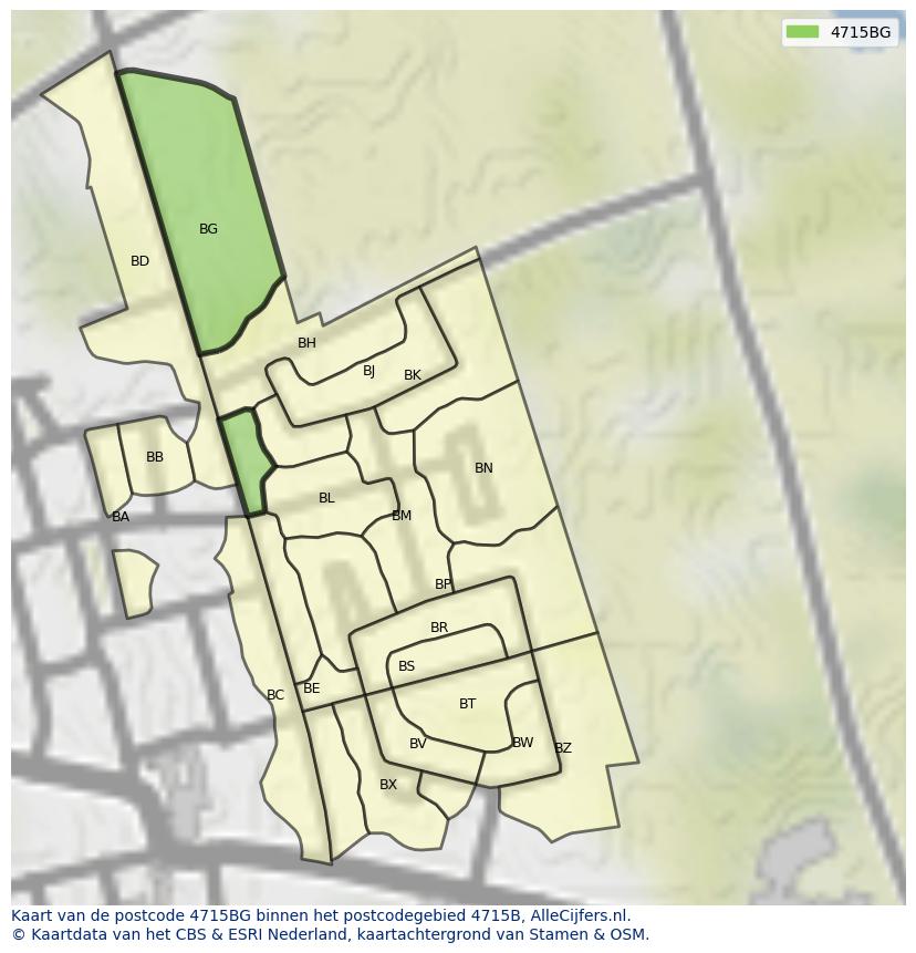 Afbeelding van het postcodegebied 4715 BG op de kaart.