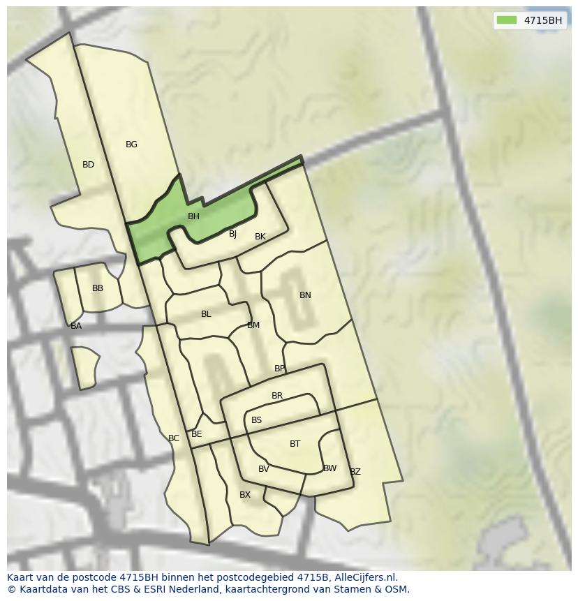 Afbeelding van het postcodegebied 4715 BH op de kaart.