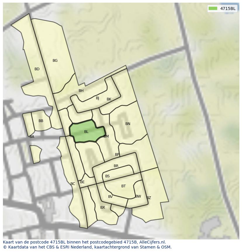 Afbeelding van het postcodegebied 4715 BL op de kaart.