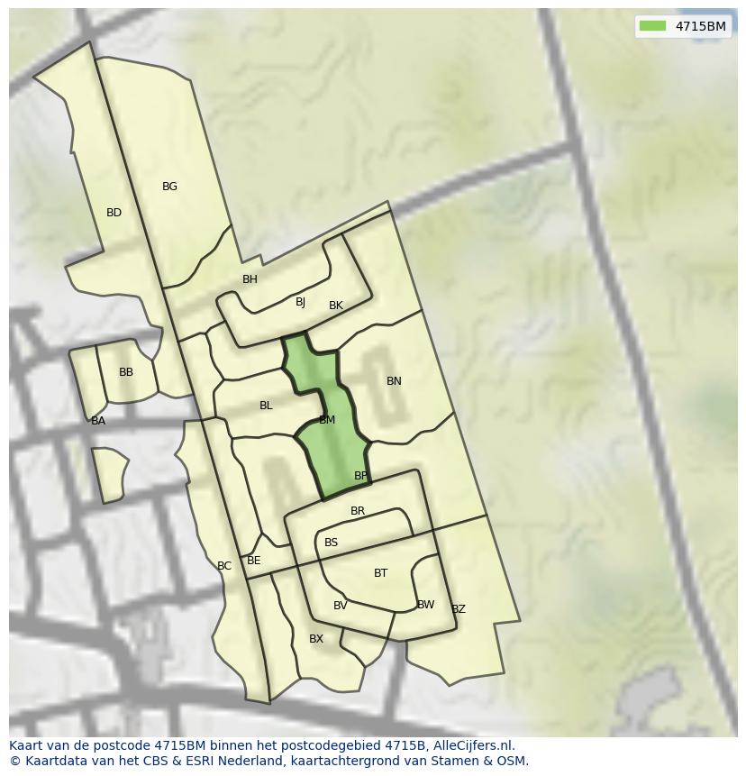 Afbeelding van het postcodegebied 4715 BM op de kaart.