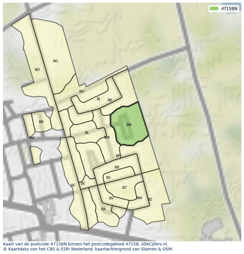 Afbeelding van het postcodegebied 4715 BN op de kaart.