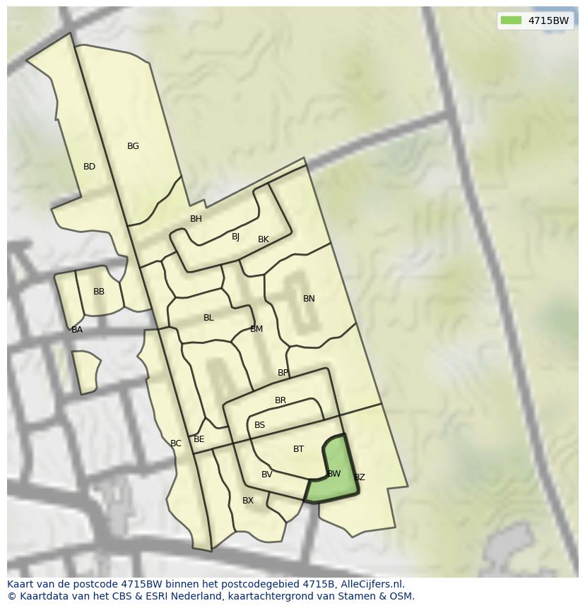 Afbeelding van het postcodegebied 4715 BW op de kaart.