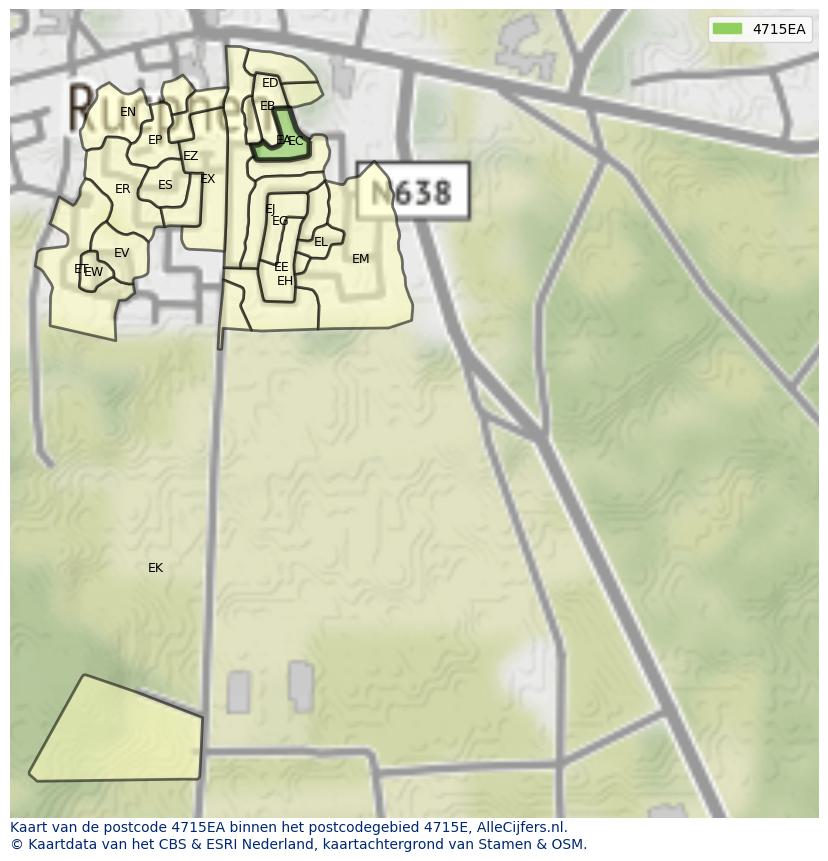Afbeelding van het postcodegebied 4715 EA op de kaart.