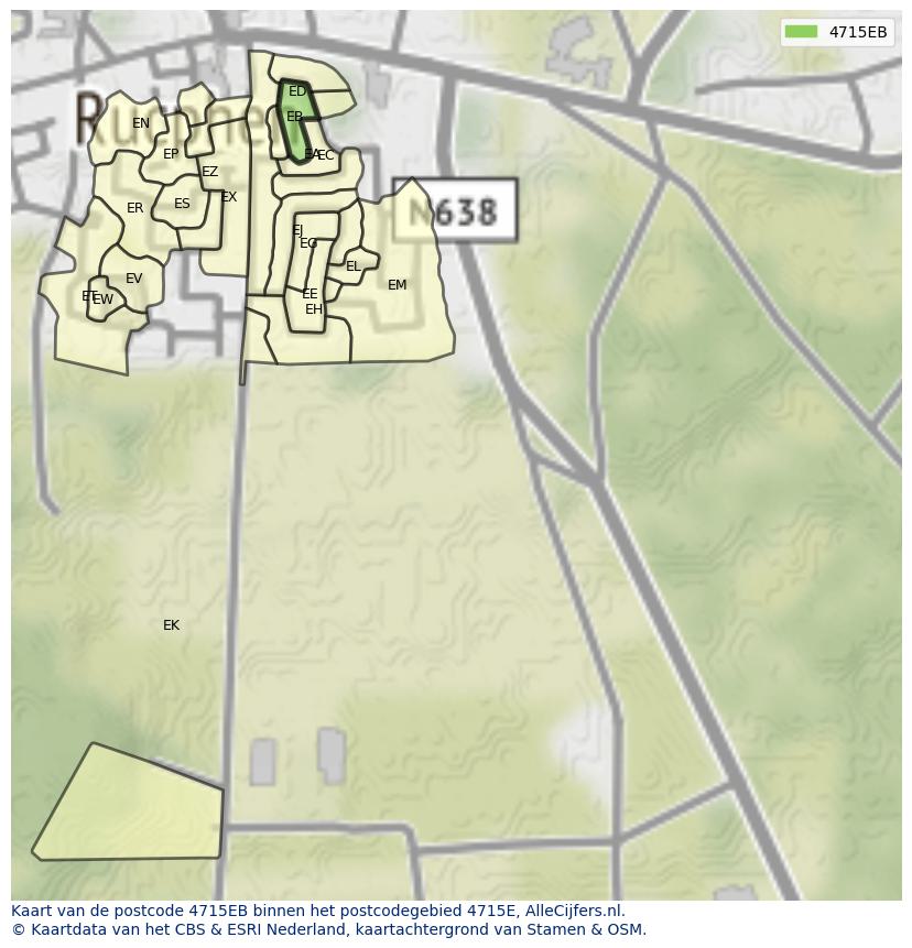 Afbeelding van het postcodegebied 4715 EB op de kaart.