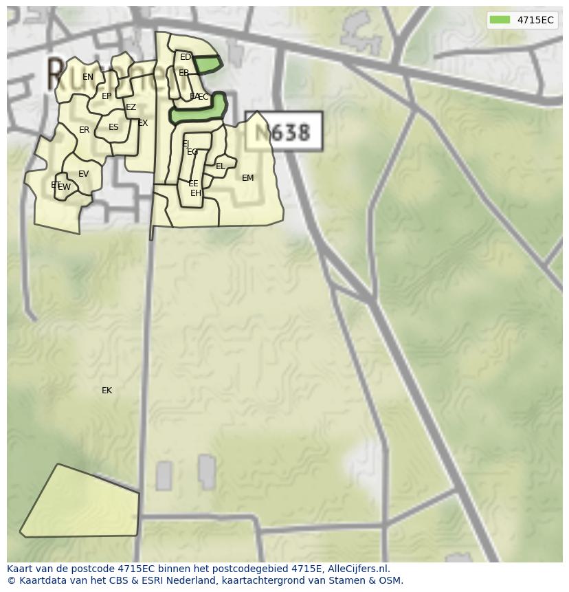 Afbeelding van het postcodegebied 4715 EC op de kaart.